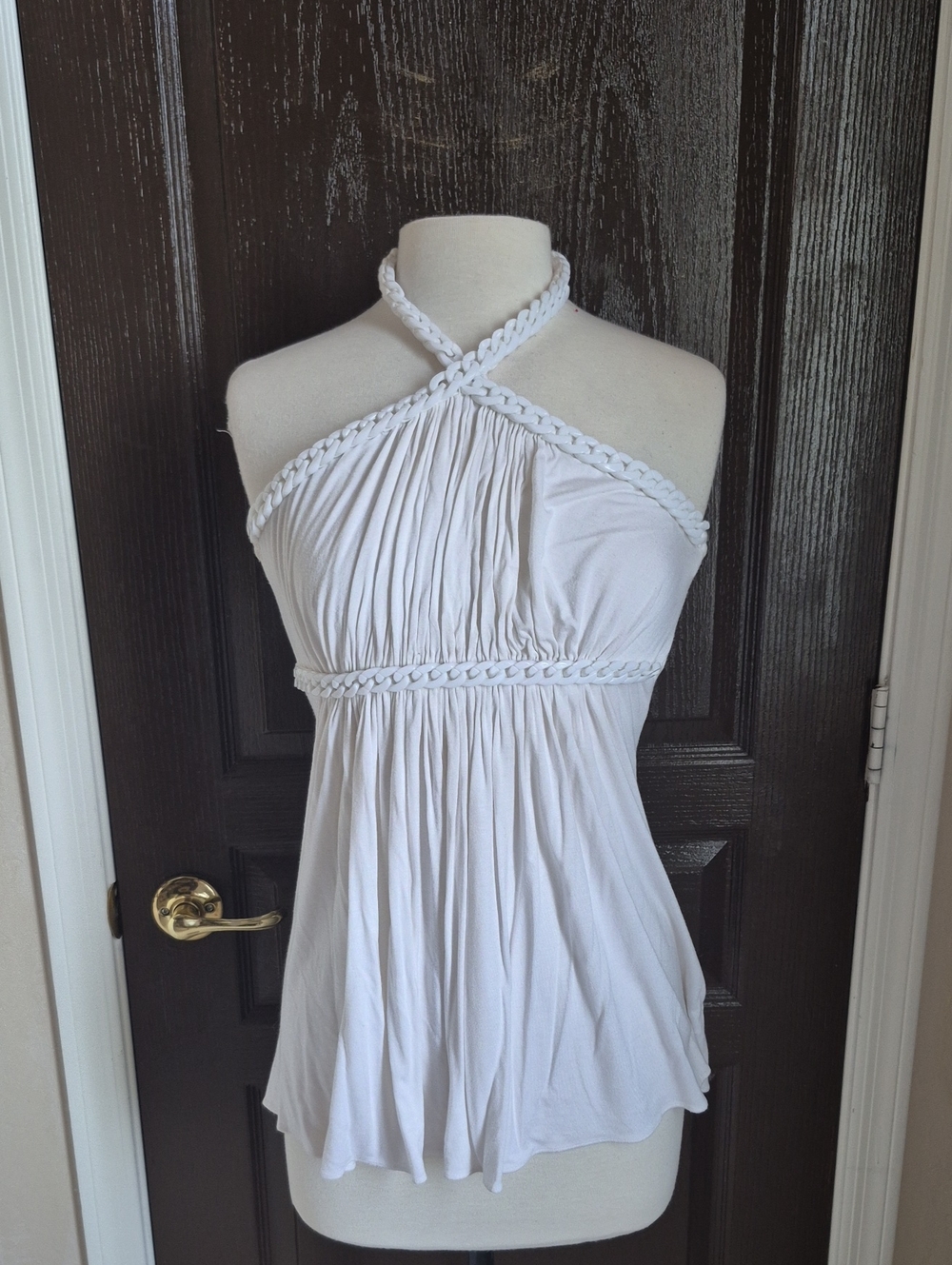 Sky White Halter Braided Metal Halter Top